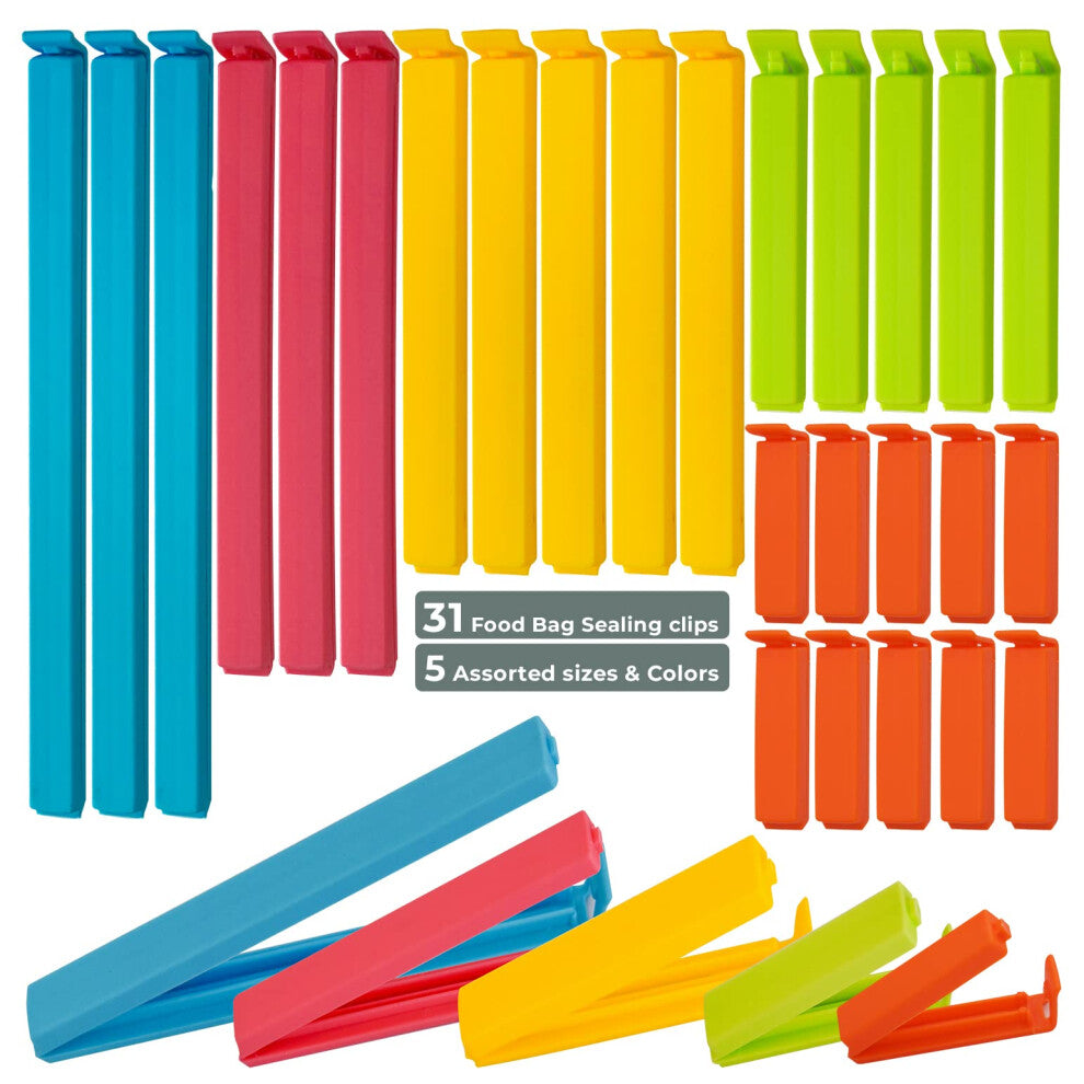 Set of 31  Food Bag Clips in 5 Sizes  Colours Reusable Plastic Clips for Snacks Coffee Air Tight – This product is designed with premium quality