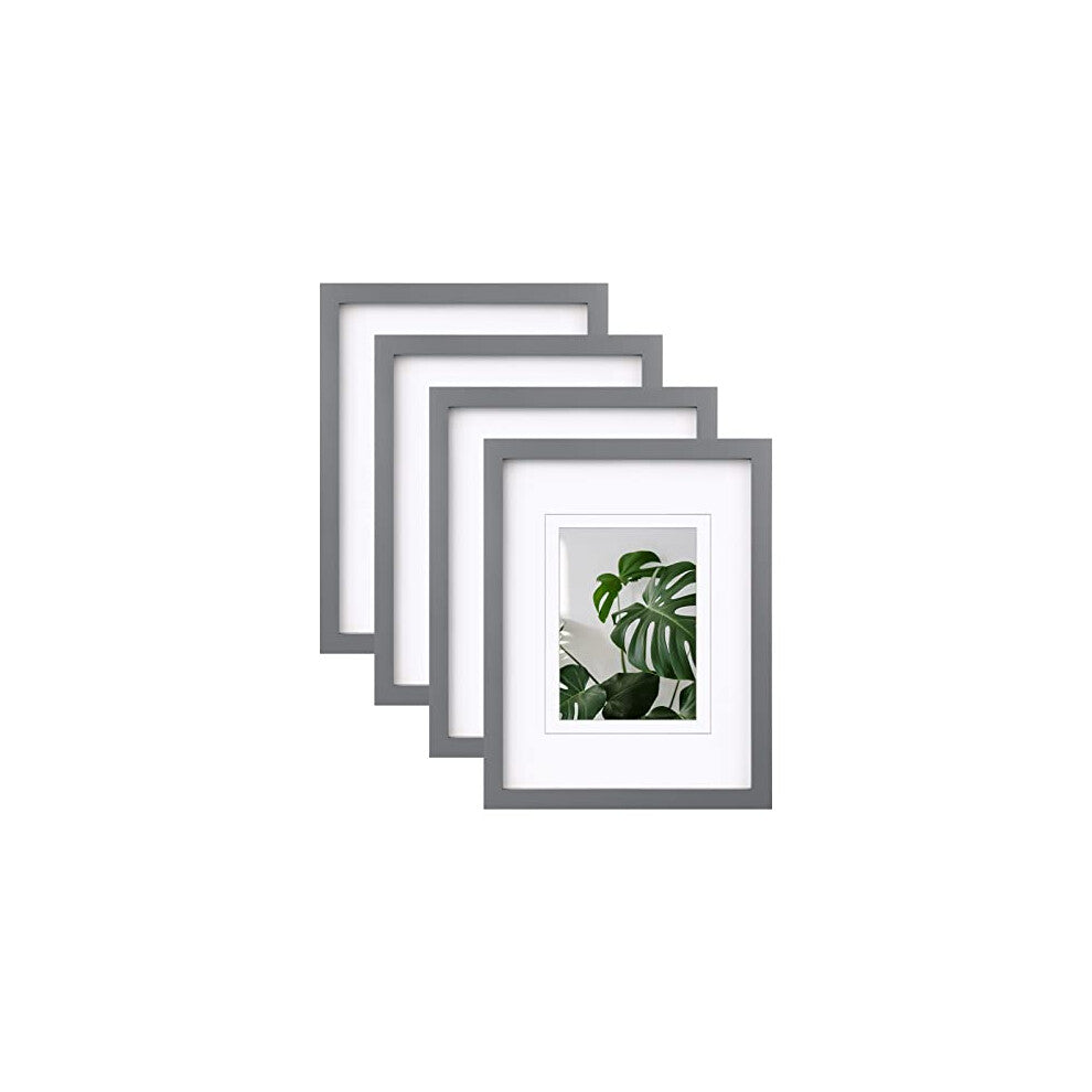 EGOFINE 12x9 Photo Frames Dark Gray Set of 4 Wood Picture Frames with Acrylic Glass for Photos 8x6 with Mat or 12x9 without Mat Tabletop and Wall