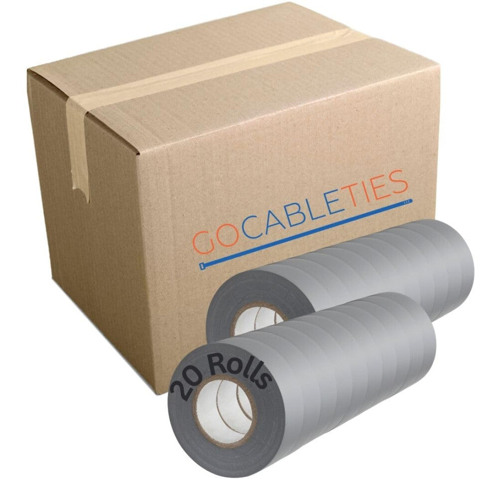 Gocableties Grey Electrical Tape, 19mm x 20m, 20 Rolls of Strong