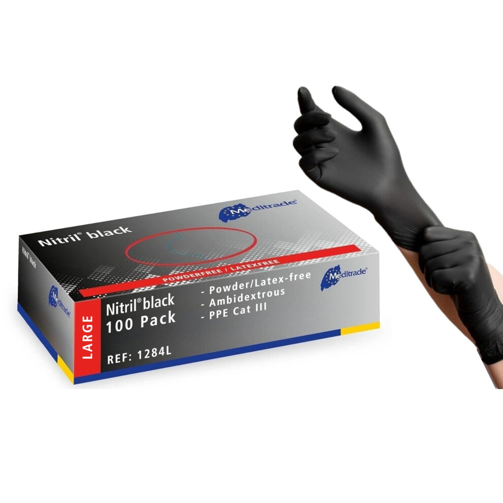 Meditrade Nitril Black Nitrile Examination Gloves , Powder,Free,