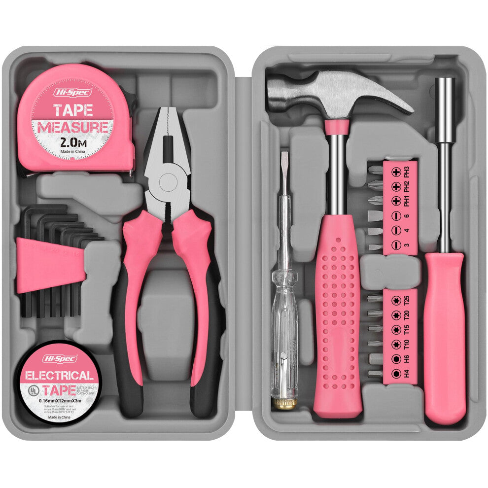 Hi,Spec 24pc Pink Tool Kit for Women – Mini DIY Household Set with Starter
