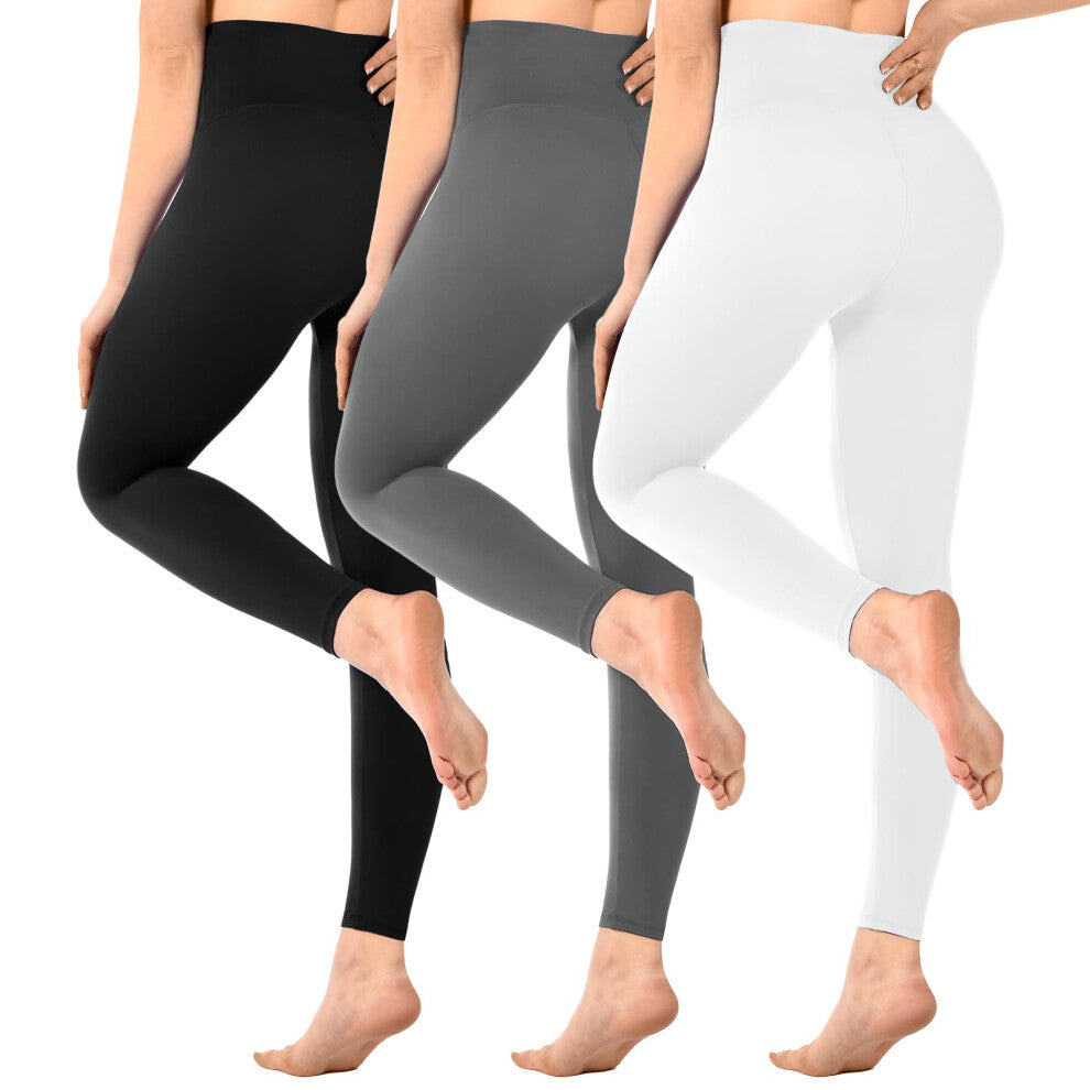 SINOPHANT, Women's, Waist, Opaque, Black, Leggings, Gym, Yoga, Sports, Black-Grey-White, XXL, 3