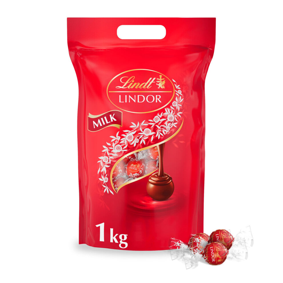 Lindt Lindor Milk Chocolate Truffles ' 1kg Bag (Approx. 80 Balls) ' Smooth Filling ' Christmas, Gift, Birthday, Congratulations, Sharing Treat