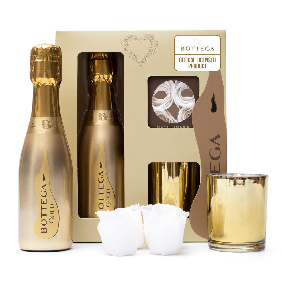 Bottega Gold Prosecco Gift Set, 200ml, Candle & Bath Roses