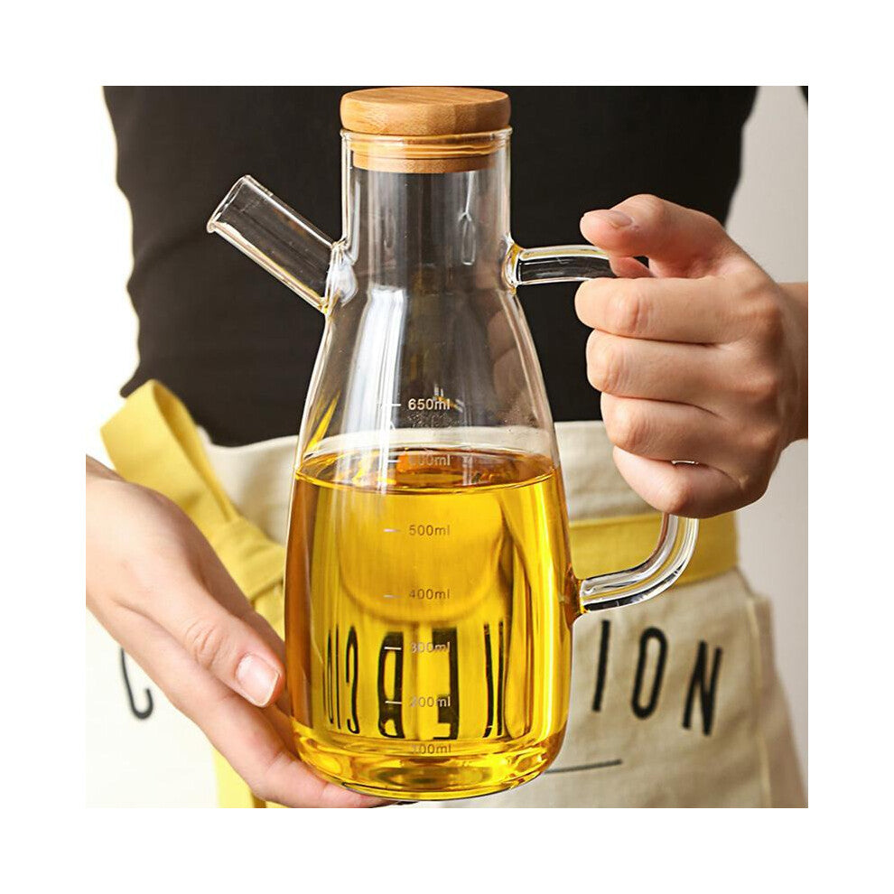 (Clear, one-size) Big Belly Shape Glass Oil Bottle, 1 Count Large Capacity Oil Dispenser, Home Kitchen Glass Oil Bottle with Wooden Lid & Handle, Kitc