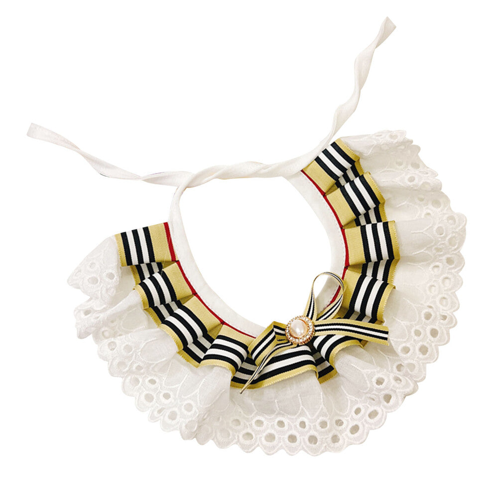 Yellow Stripe XL Cat Collar with Lace Bow, Adjustable & Comfortable