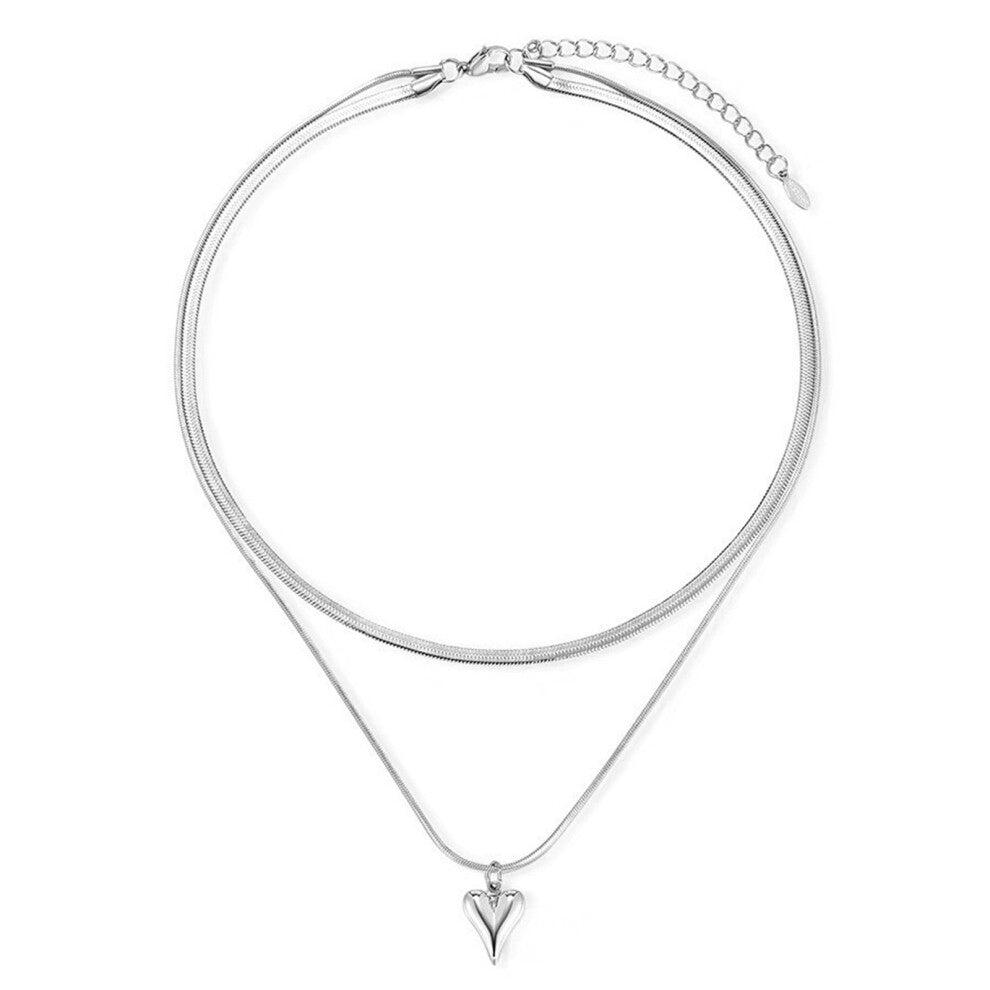 Adjustable Double Layer Heart Necklace Unique Choker Charm