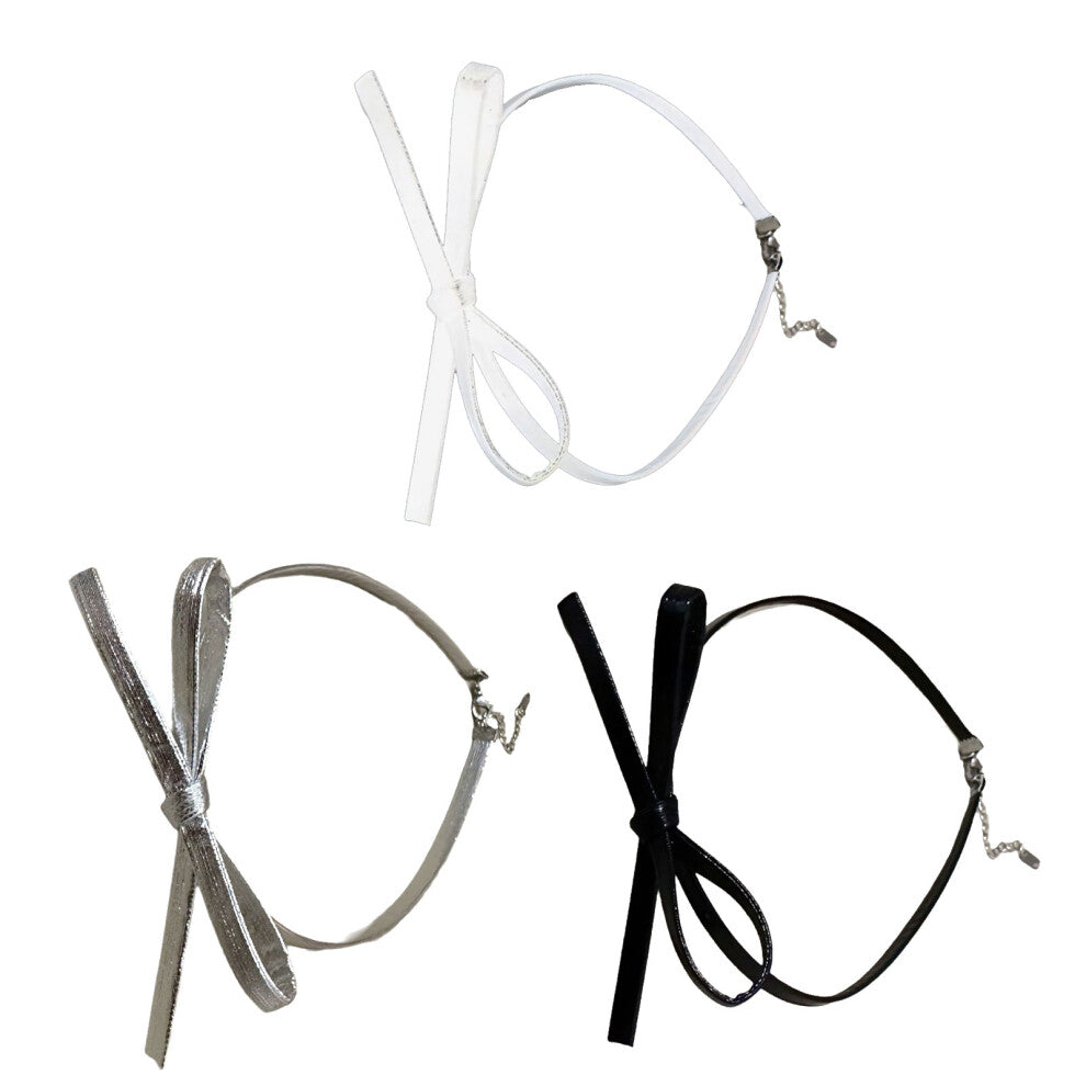 Set of 3 PU Leather Butterfly Necklace Bowknot Pendant Choker