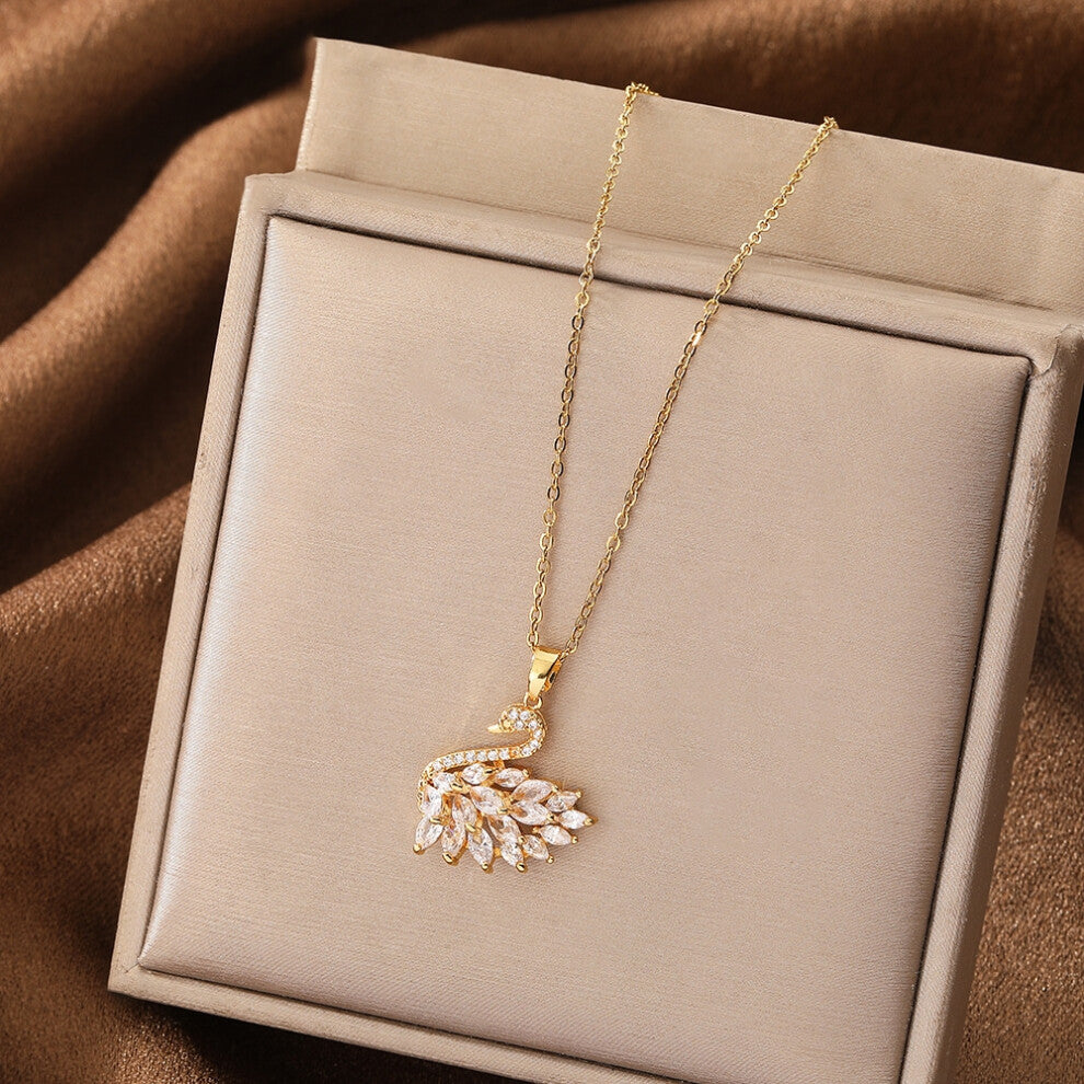 (Style 8) Elegant necklace, women's micro-inlaid zircon swan pendant necklace, niche design, light luxury style collarbone chain