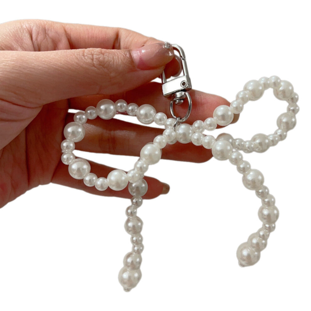 Pearl Beaded Bowknot Keychain Ornament Backpack Handbag Charm