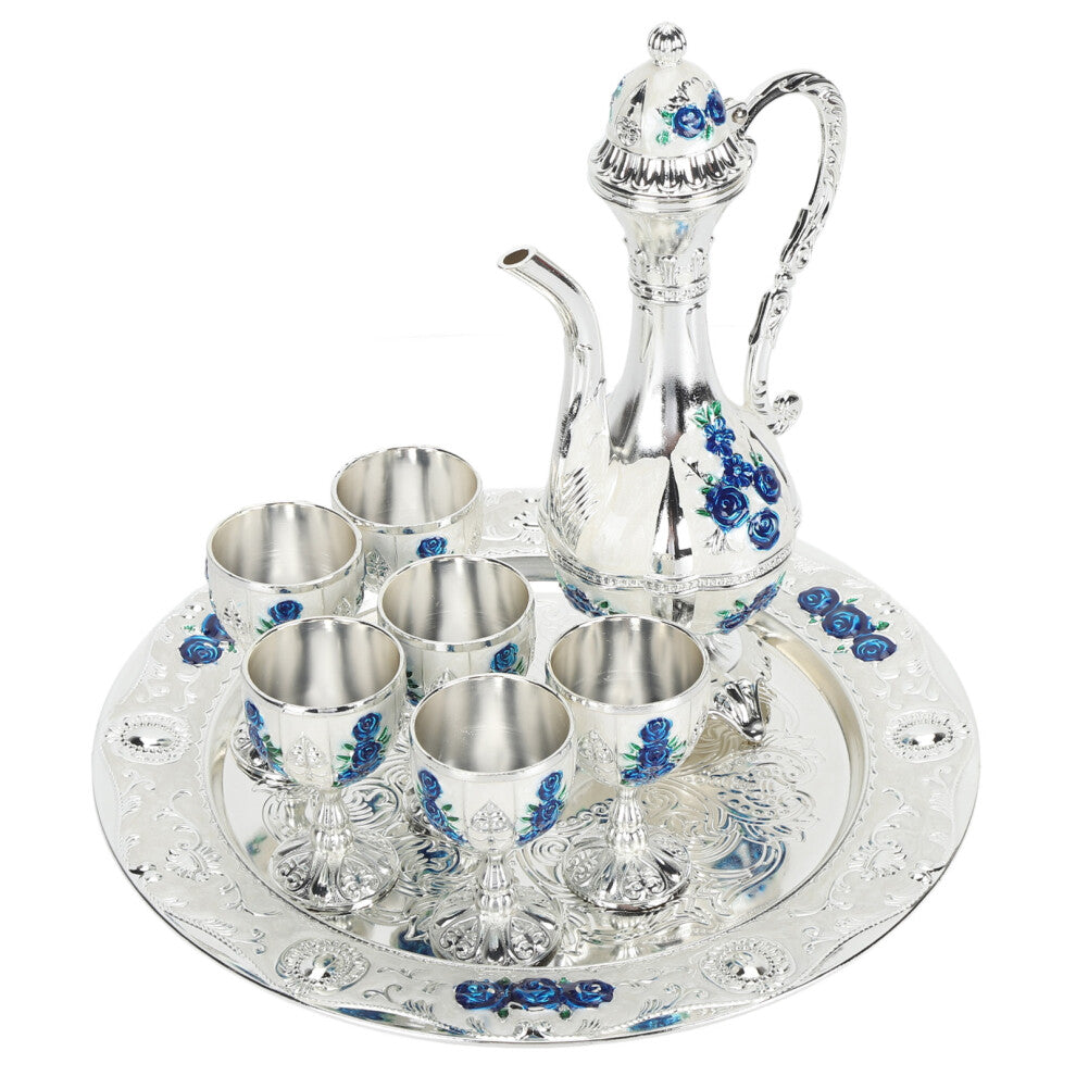 Alloy Wine Glass Pot Set 4 Pieces Zinc Alloy Rustproof Decorative Retro Silver, White, Blue