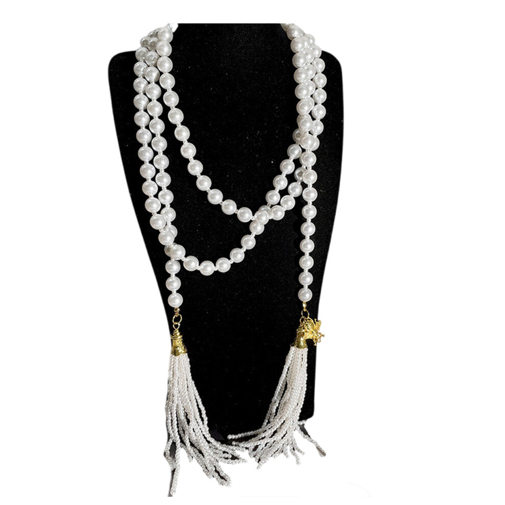 Elegant Tassels Necklace Pearls Bead Collarbone Chain Adjustable