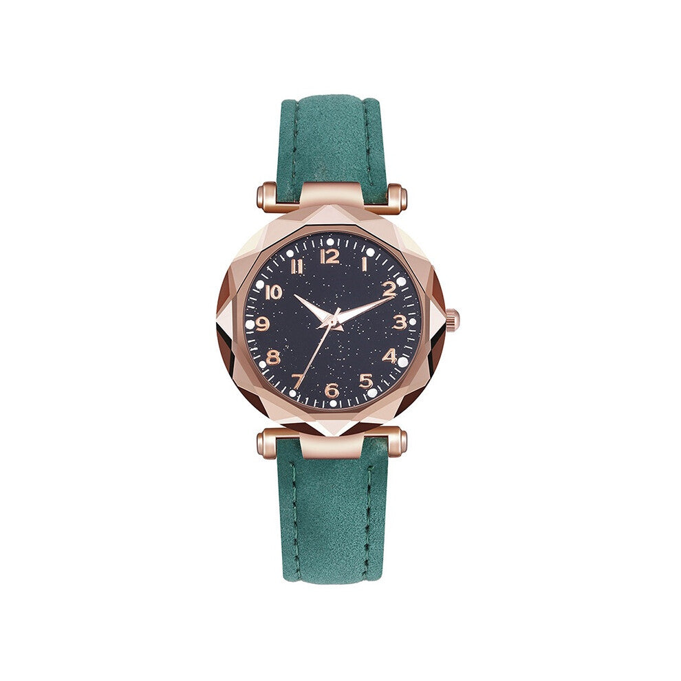 (Green) Luminous Quartz Watch Leather Frosted Strap Women Casual Present Accessories