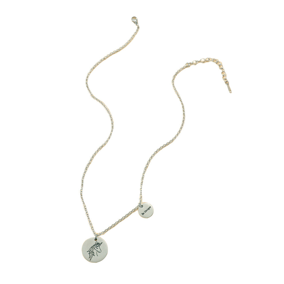 Fashion Round Unicorns Pendant Necklace Stainless Steel Choker