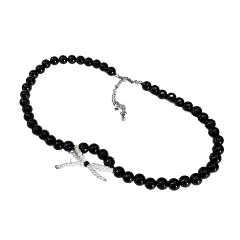 Bows Pendant Neckchain Crystal Beads Necklace Chic Choker