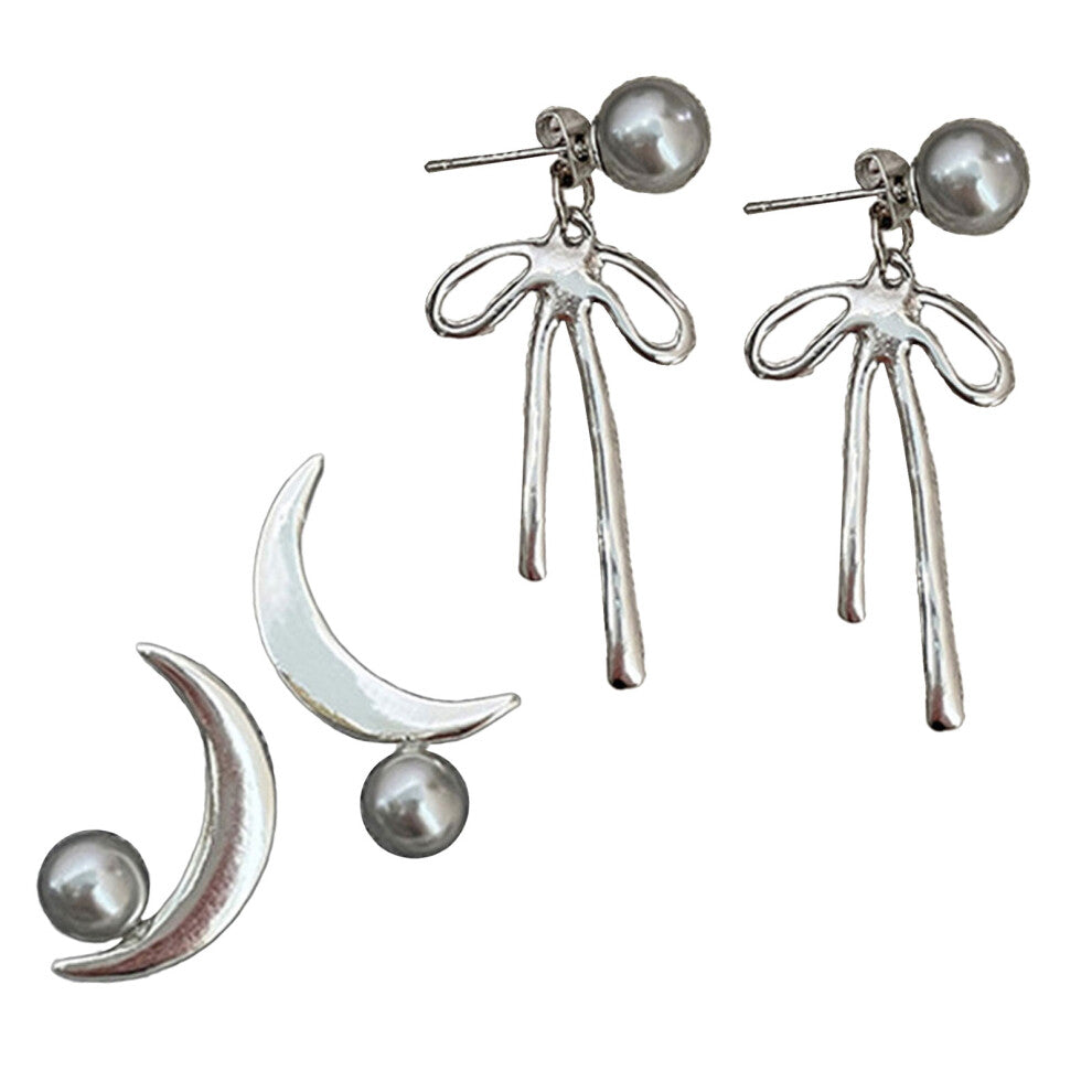 2 Pairs Moon Studs Earrings Ear Pendants Fashion Dangle Earrings