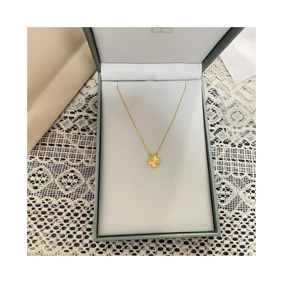 (Laser version in gold, 18K) Pendant, double-sided titanium steel single-flower four-leaf clover necklace, simple collarbone chain neck chain