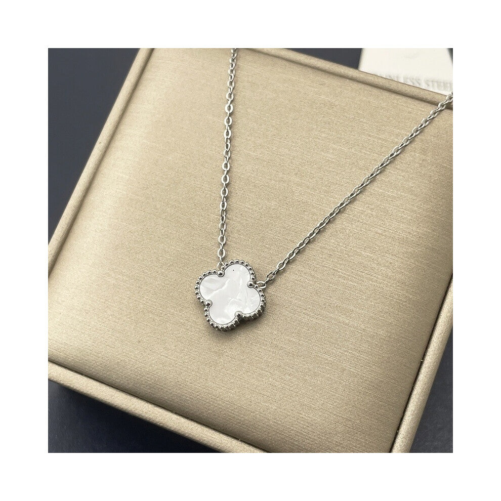 (Dazzling colors1, 18K) Pendant, double-sided titanium steel single-flower four-leaf clover necklace, simple collarbone chain neck chain