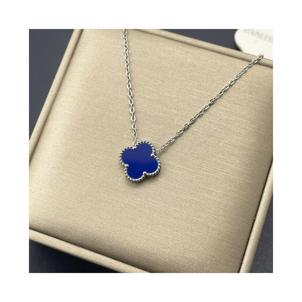 (Dazzling colors2, 18K) Pendant, double-sided titanium steel single-flower four-leaf clover necklace, simple collarbone chain neck chain