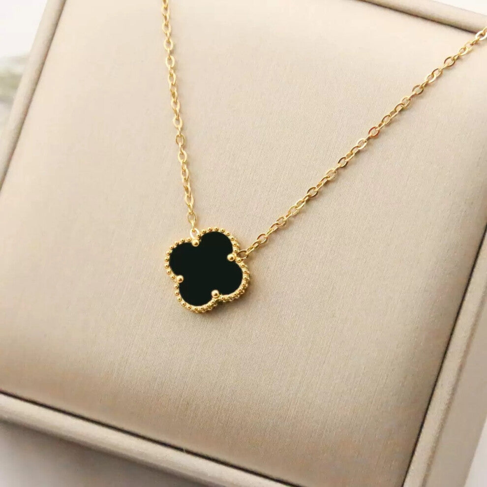 (Dazzling colors3, 18K) Pendant, double-sided titanium steel single-flower four-leaf clover necklace, simple collarbone chain neck chain