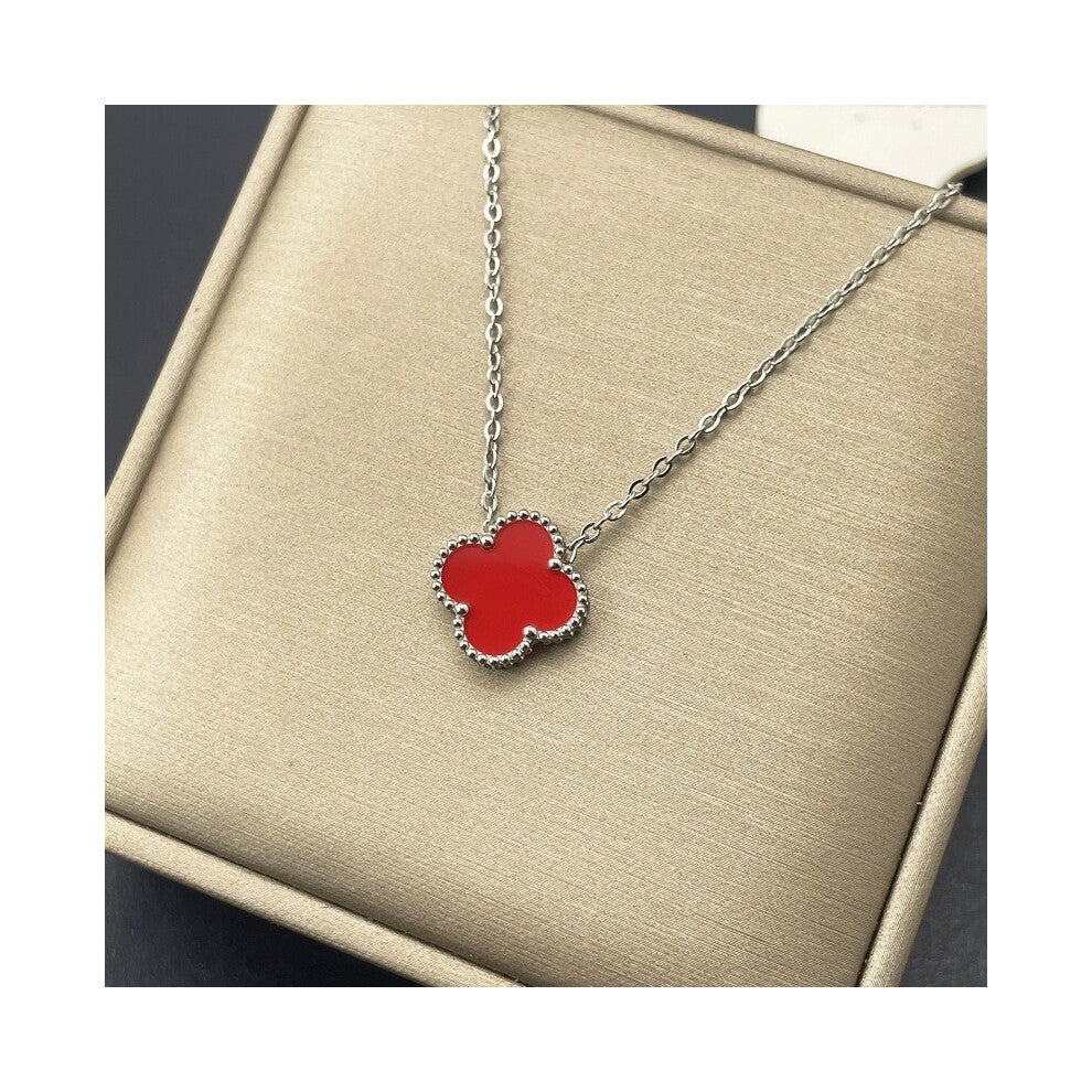 (Dazzling colors4, 18K) Pendant, double-sided titanium steel single-flower four-leaf clover necklace, simple collarbone chain neck chain