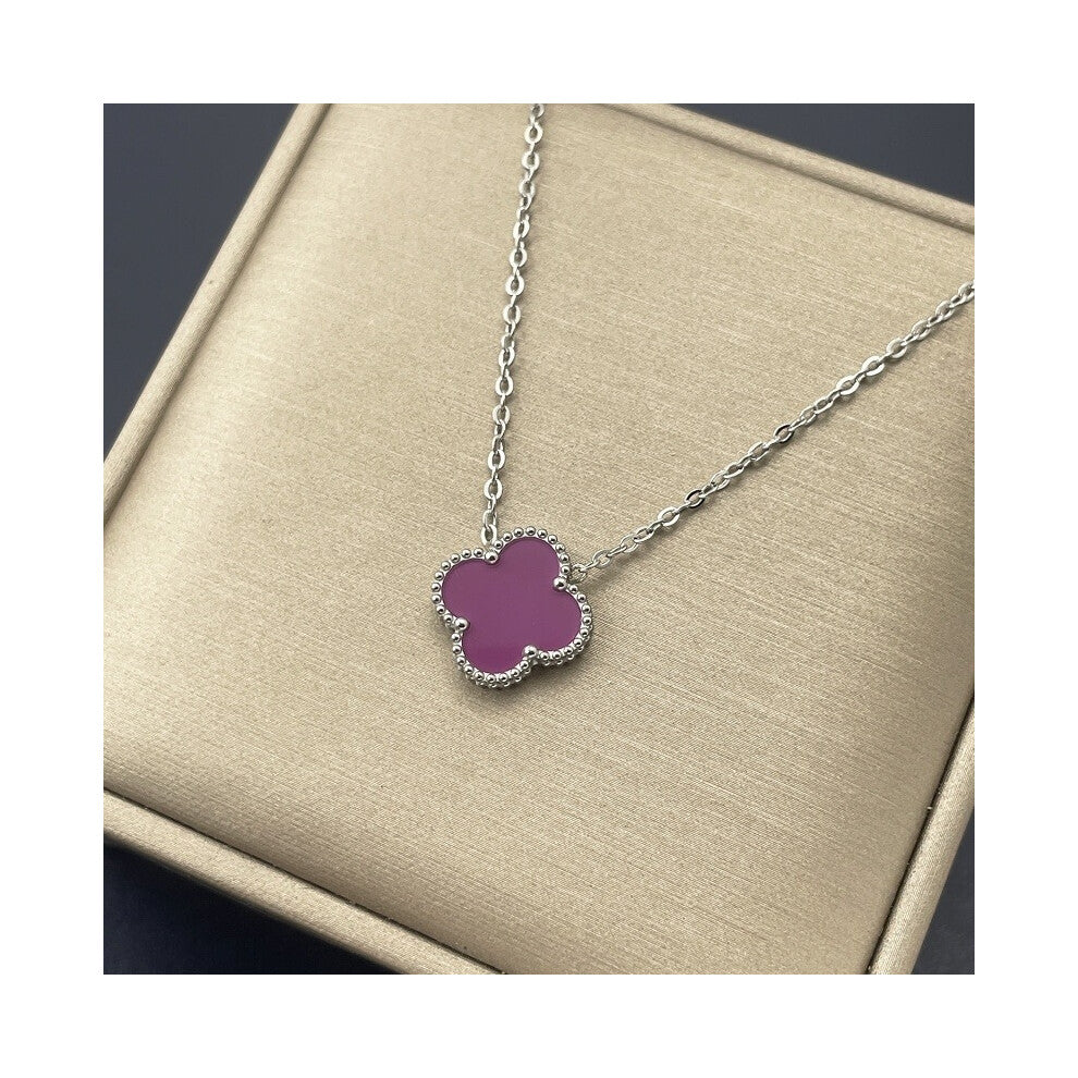 (Dazzling colors5, 18K) Pendant, double-sided titanium steel single-flower four-leaf clover necklace, simple collarbone chain neck chain