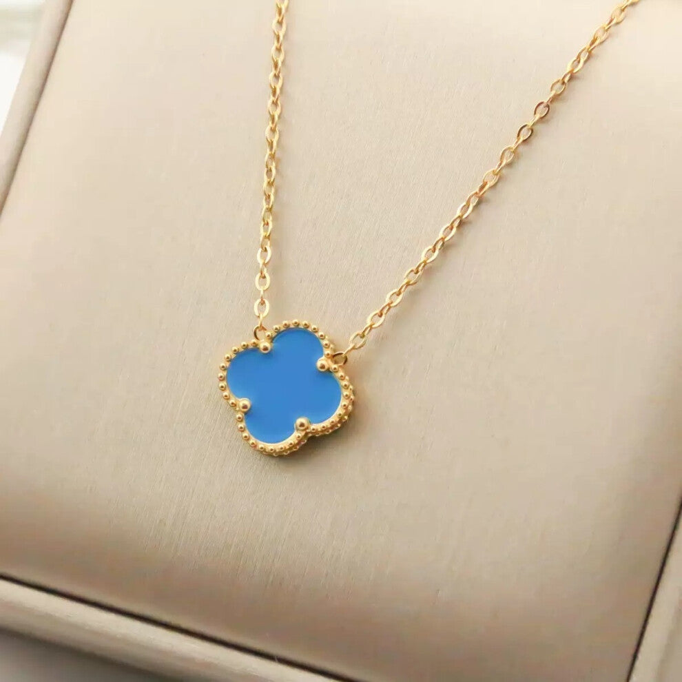 (Dazzling colors6, 18K) Pendant, double-sided titanium steel single-flower four-leaf clover necklace, simple collarbone chain neck chain