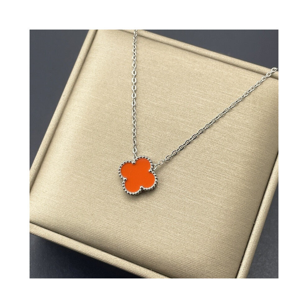 (Dazzling colors7, 18K) Pendant, double-sided titanium steel single-flower four-leaf clover necklace, simple collarbone chain neck chain