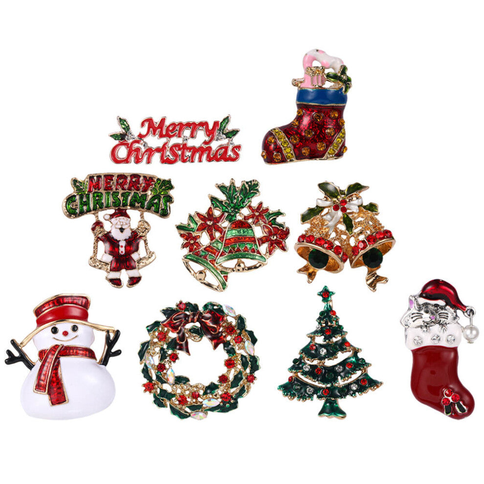 9pcs Christmas Elements Brooch Clothing Bag Decor
