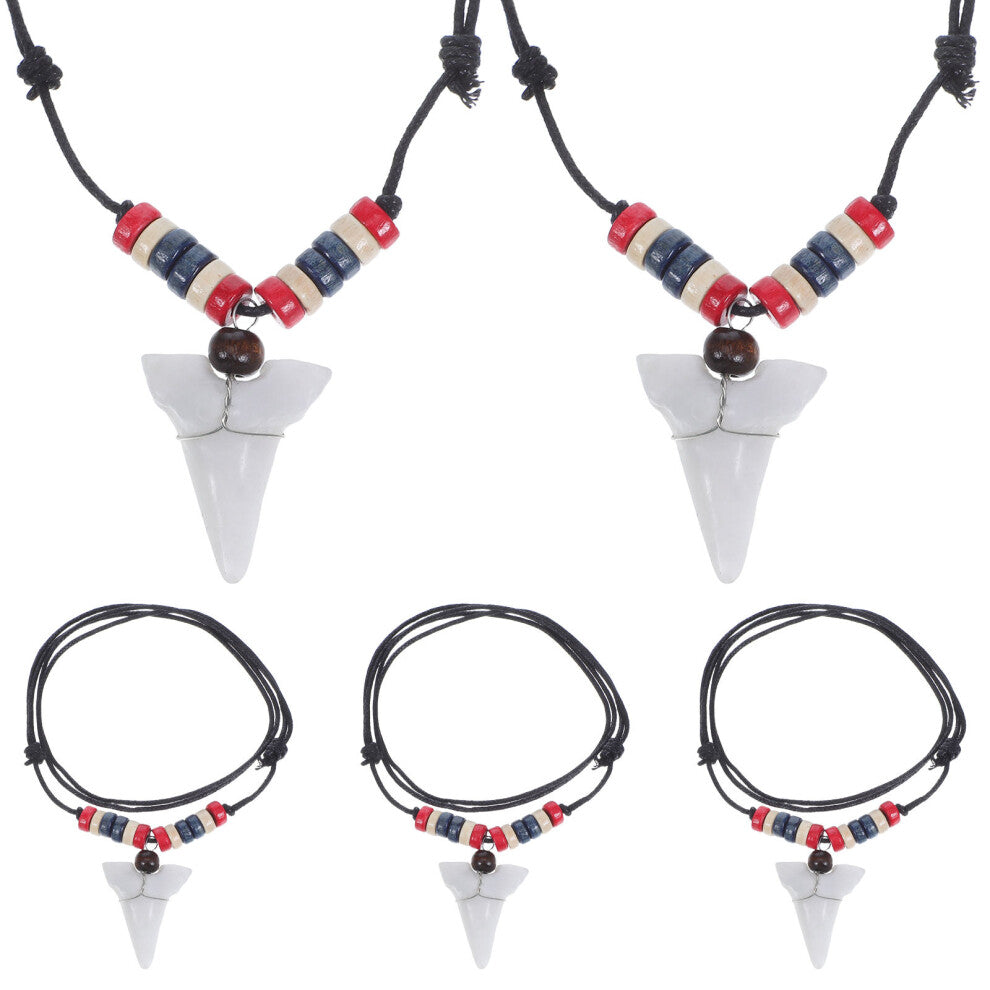 5pcs Faux Shark Tooth Necklace Adjustable Waxed Cord Choker