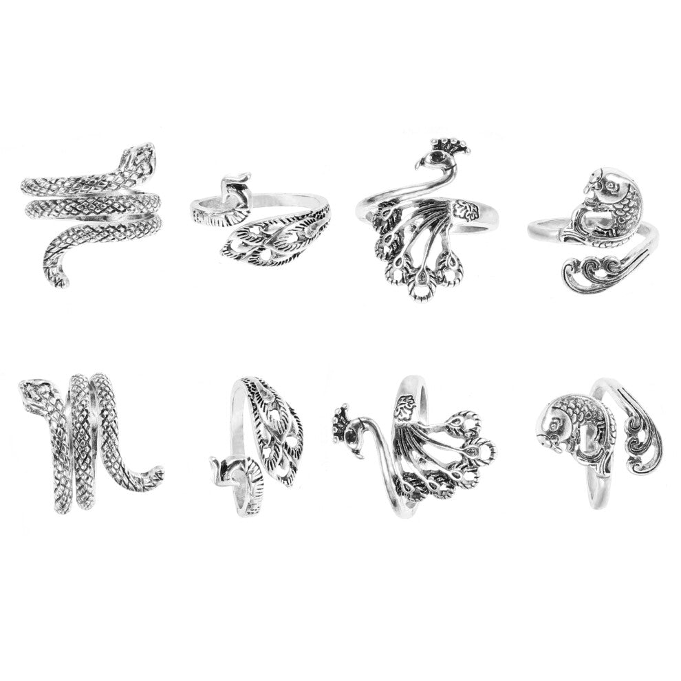8 Pcs Adjustable Knitting Crochet Ring Vintage Peacock And