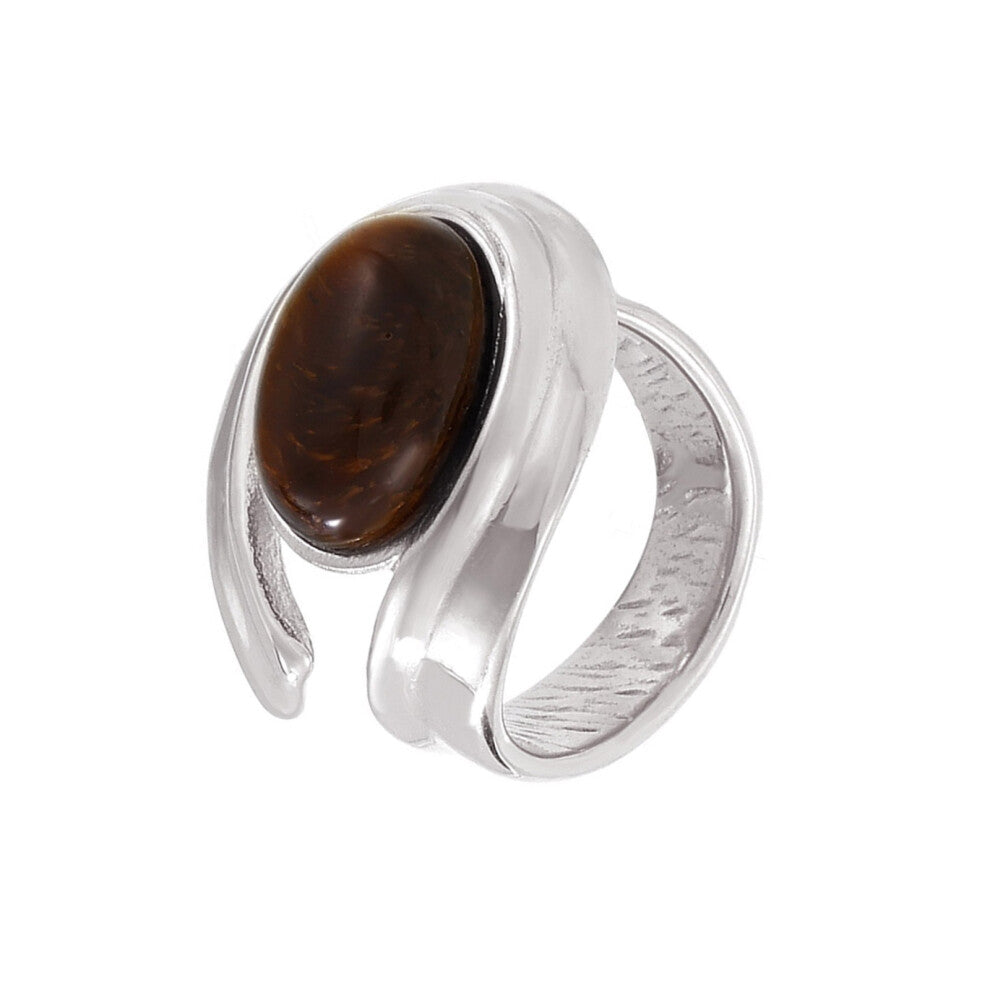Fashionable Tigers Eye Stone Hoops Earrings Rings-Steel rings.