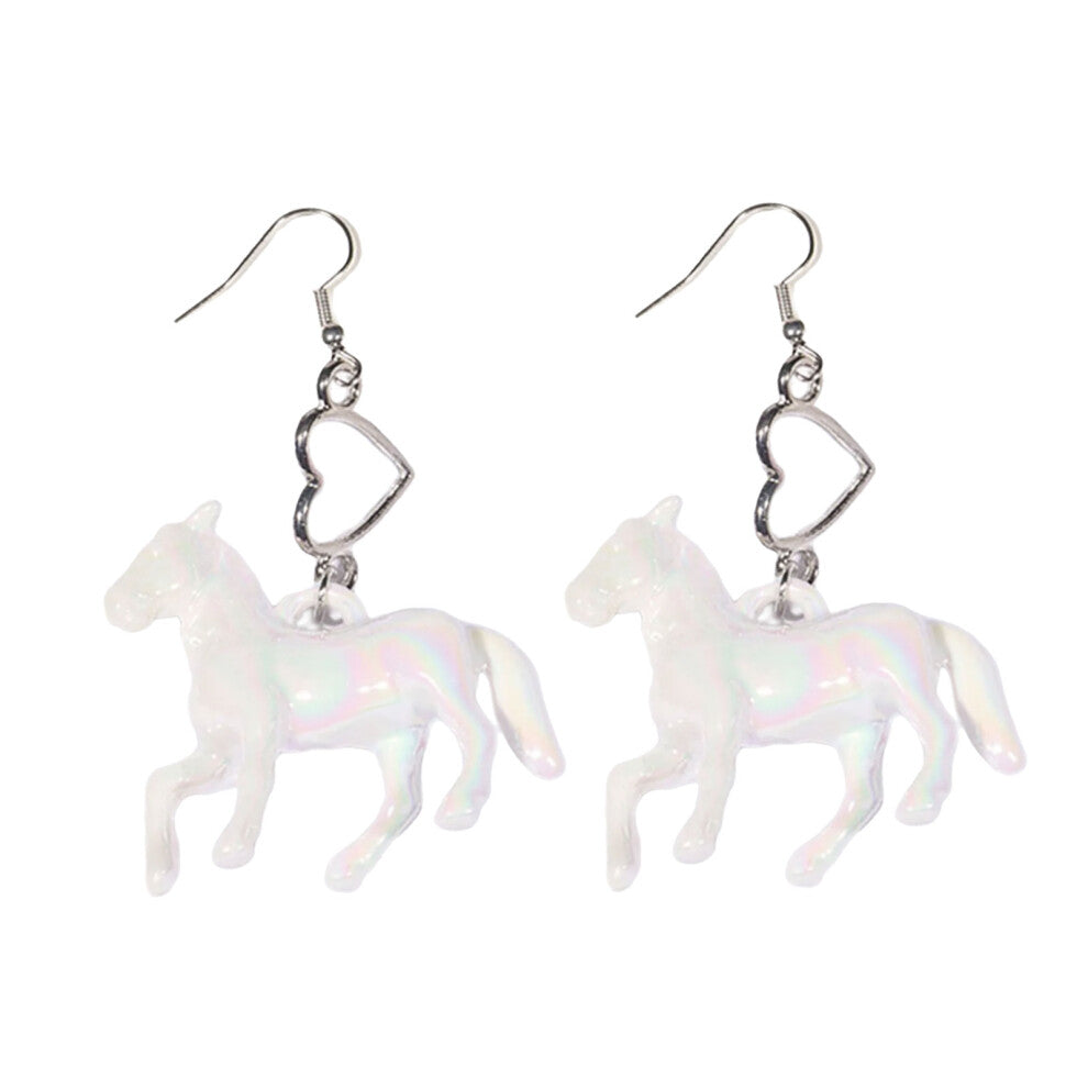 Unicorns Heart Earrings Acrylic Ponies Style Ear Pendants-White