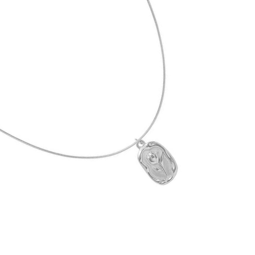 Tulips Rose Pendant Necklace Embossed Flower Charm-Silver