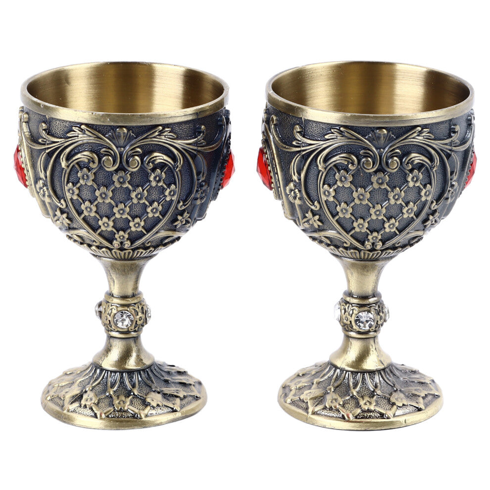 Bronze Vintage Embossed Metal Goblets for Wine Coffee Tea - 2pcs