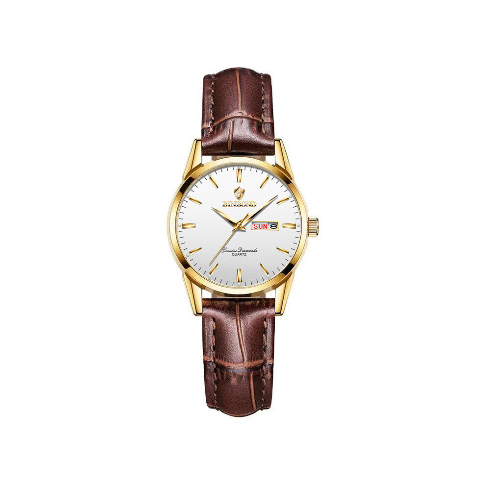 ((Women's style) Brown genuine leather - all gold - white surface) Modern design is fashionable, high-quality watches, high-quality leather stainless