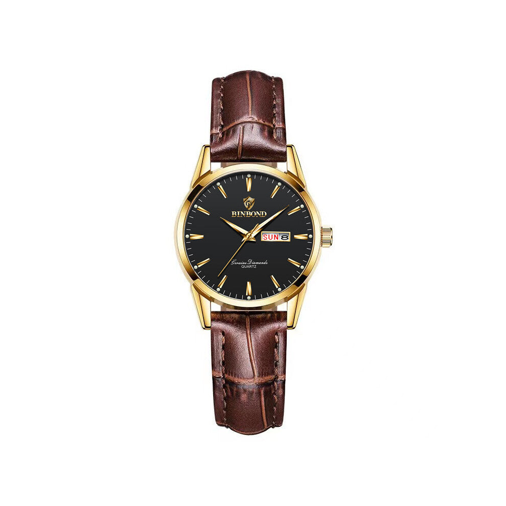 ((Women's style) Brown genuine leather - all gold - black surface) Modern design is fashionable, high-quality watches, high-quality leather stainless