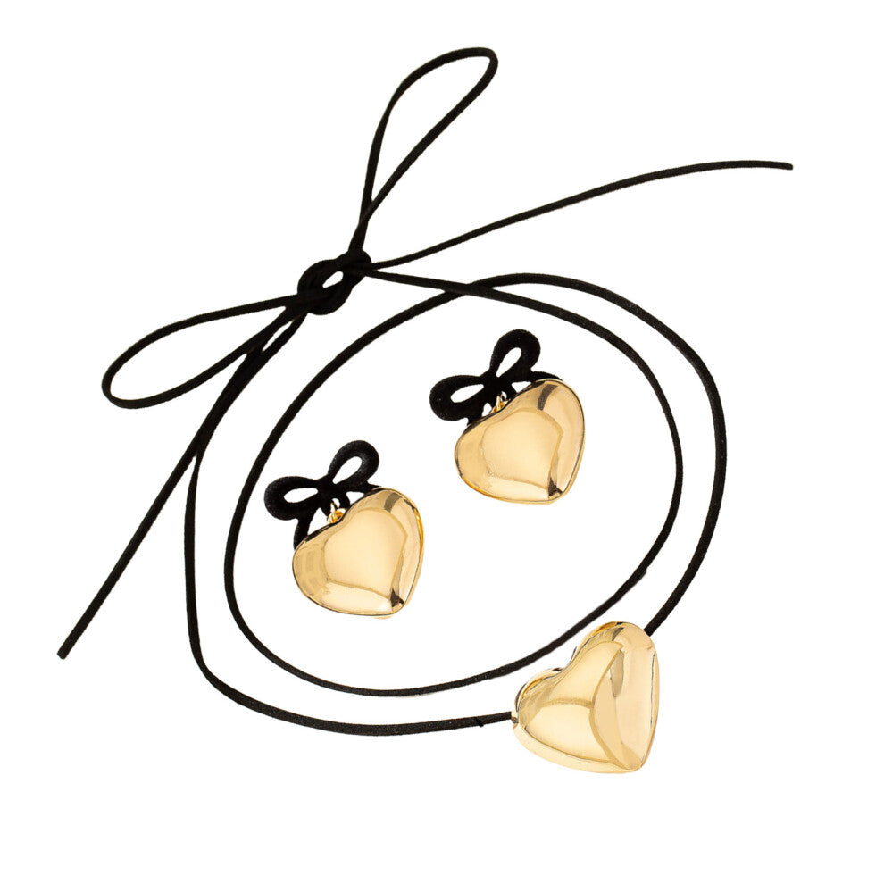 Contemporary Sturdy Alloy Heart Necklace and Earrings for-suit