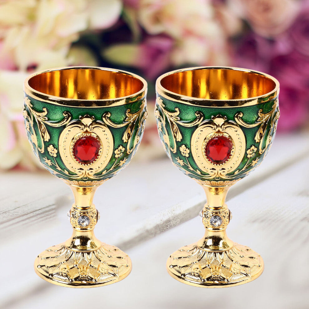 Vintage Style Zinc Alloy Wine Glasses Gold Green Safe for Party Use