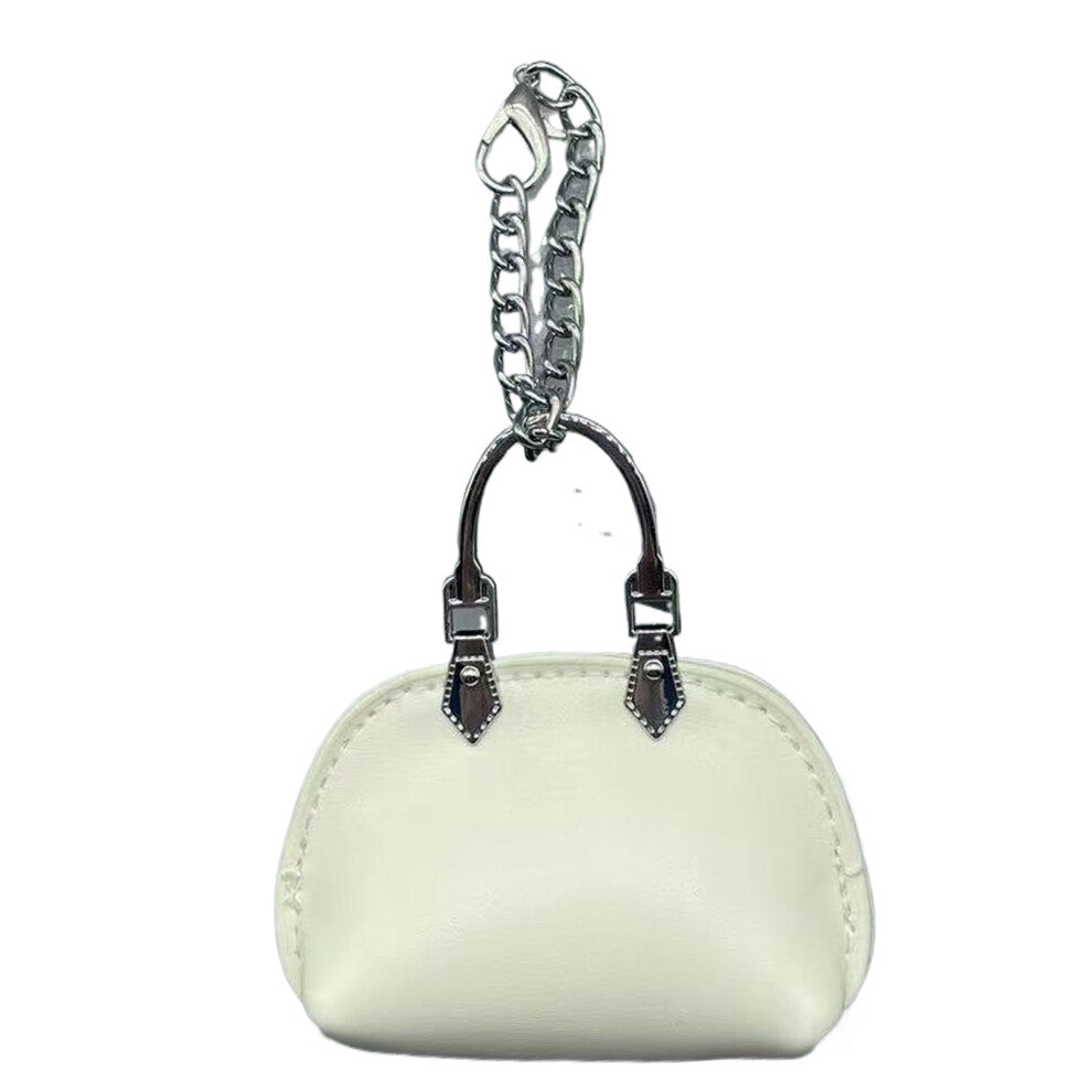 Mini PU Wallet Keychain Portable Bag Charm-white silver chain