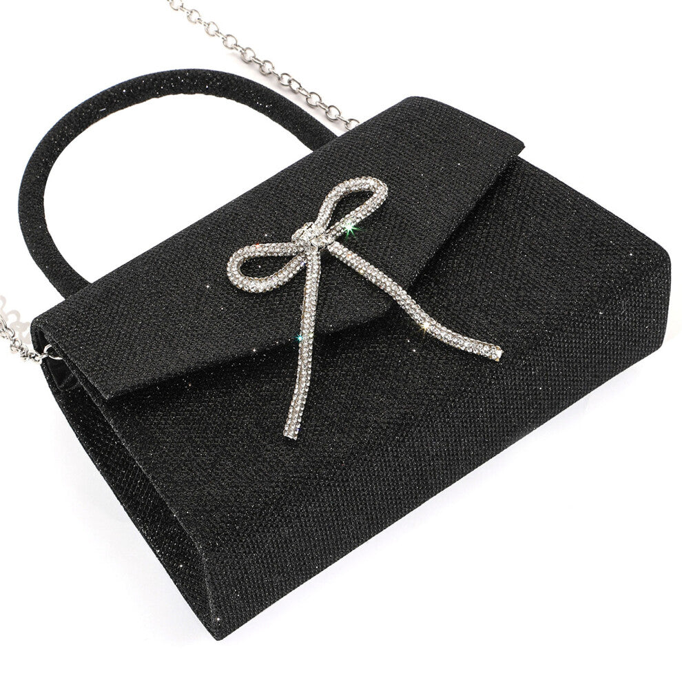 Women Evening Bag Elegant Handbag Crossbody Bag Bows-Black