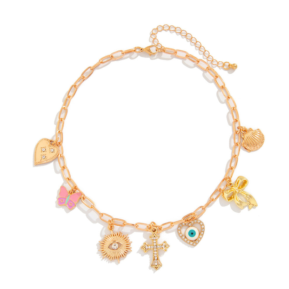 Practical Women's Gold Crosses Necklace with Shell Charm-4