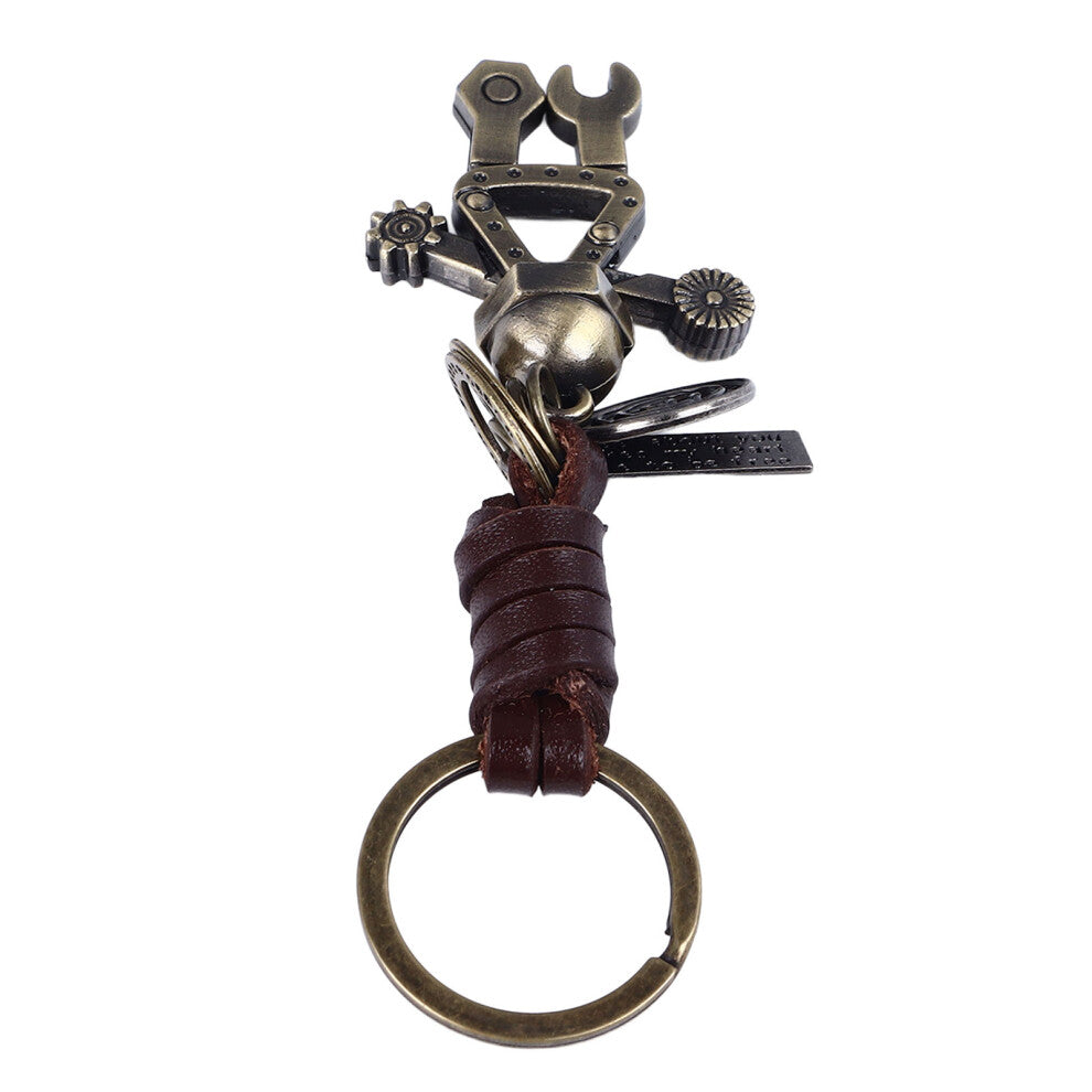 Vintage Robot Keychain with Movable Legs PU Leather Woven Pendant for Keys Backpack