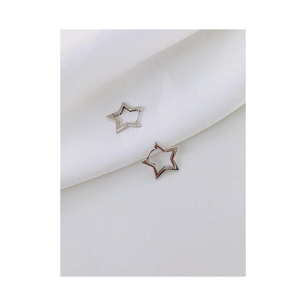 (Silver, one-size) Minimalist Hollow Out Cute Star Hoop Earrings, Jewellery for Women, Summer Outfits 2025, Casual Simple Personalized Gifts, Fashion