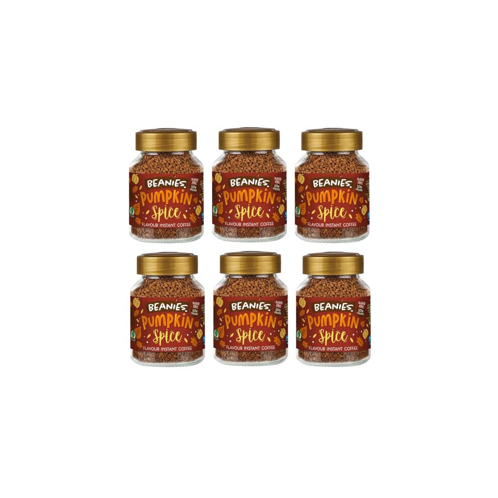Beanies Pumpkin Spice Flavoured Instant Coffee 300g (6 x 50g Jars) Sugar Free, Low Calorie, Vegan & Gluten Free, Rich Aroma