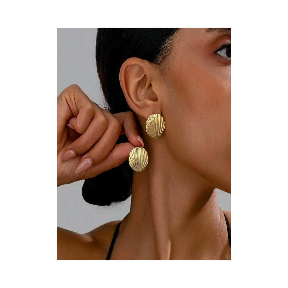 (Golden, one size fits all) Shell Shaped Earrings, Fashionable Jewelry for Women, Daily Clothing Decor, Trendy All-match & Exquisite Jewelry for Birth