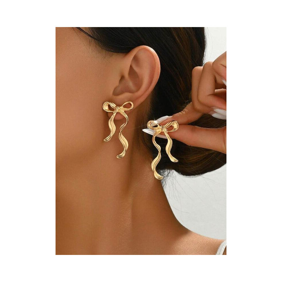(Golden, One size fits all.) Bowknot Design Dangle Earrings, Fashionable Jewelry for Women, Daily Clothing Decor, Trendy All-match & Exquisite Jewelry
