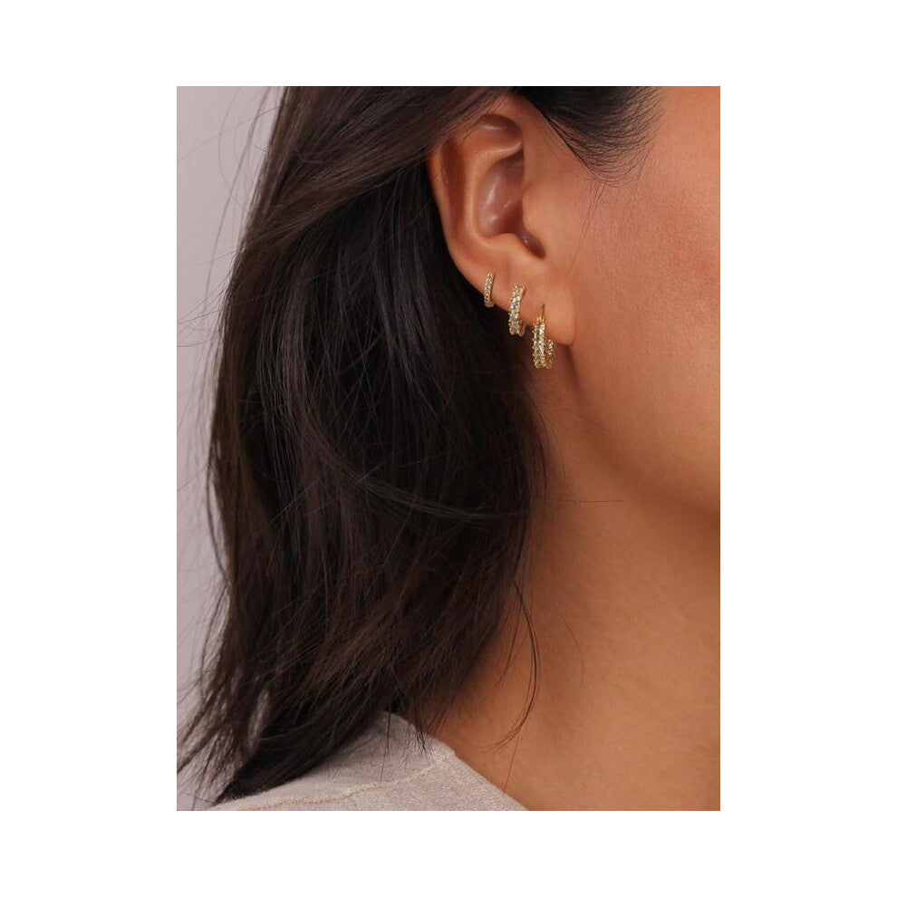 (Golden, 3Pcs) Elegant 14k Gold Plated Cubic Zirconia Hoop Earrings, Luxurious Comfortable Party & Daily Wear Jewelry, Accessories