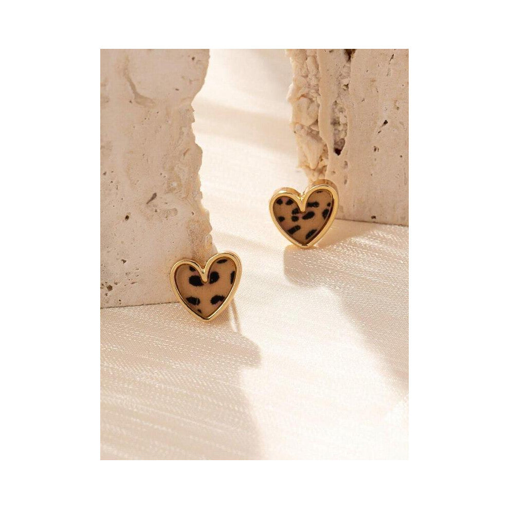 (Golden, One size fits all.) Fashion Leopard Pattern Heart Shaped Stud Earrings, Fashion Jewelry for Party, Daily Clothing Decor, Trendy All-match & E