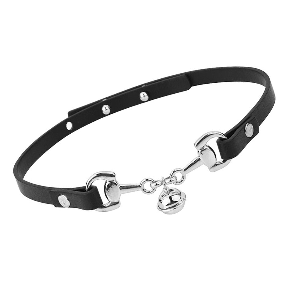 Trendy Double Bell Choker Necklace-Silver bell leather